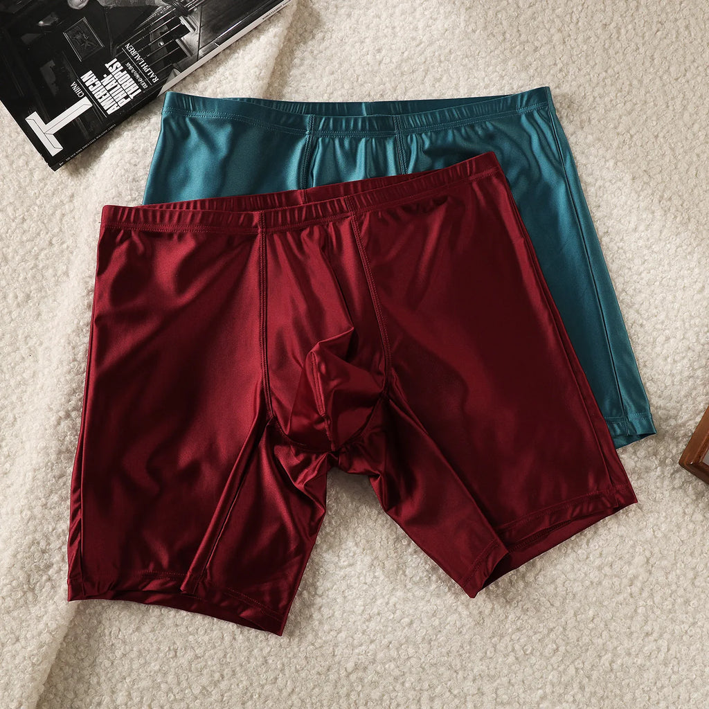 Mens Underwear Boxers Man Solid Slim Ice Silk Extended Leg Boxer Shorts Ropa Middle Waist Sports Panties Male Underpants M-XXL