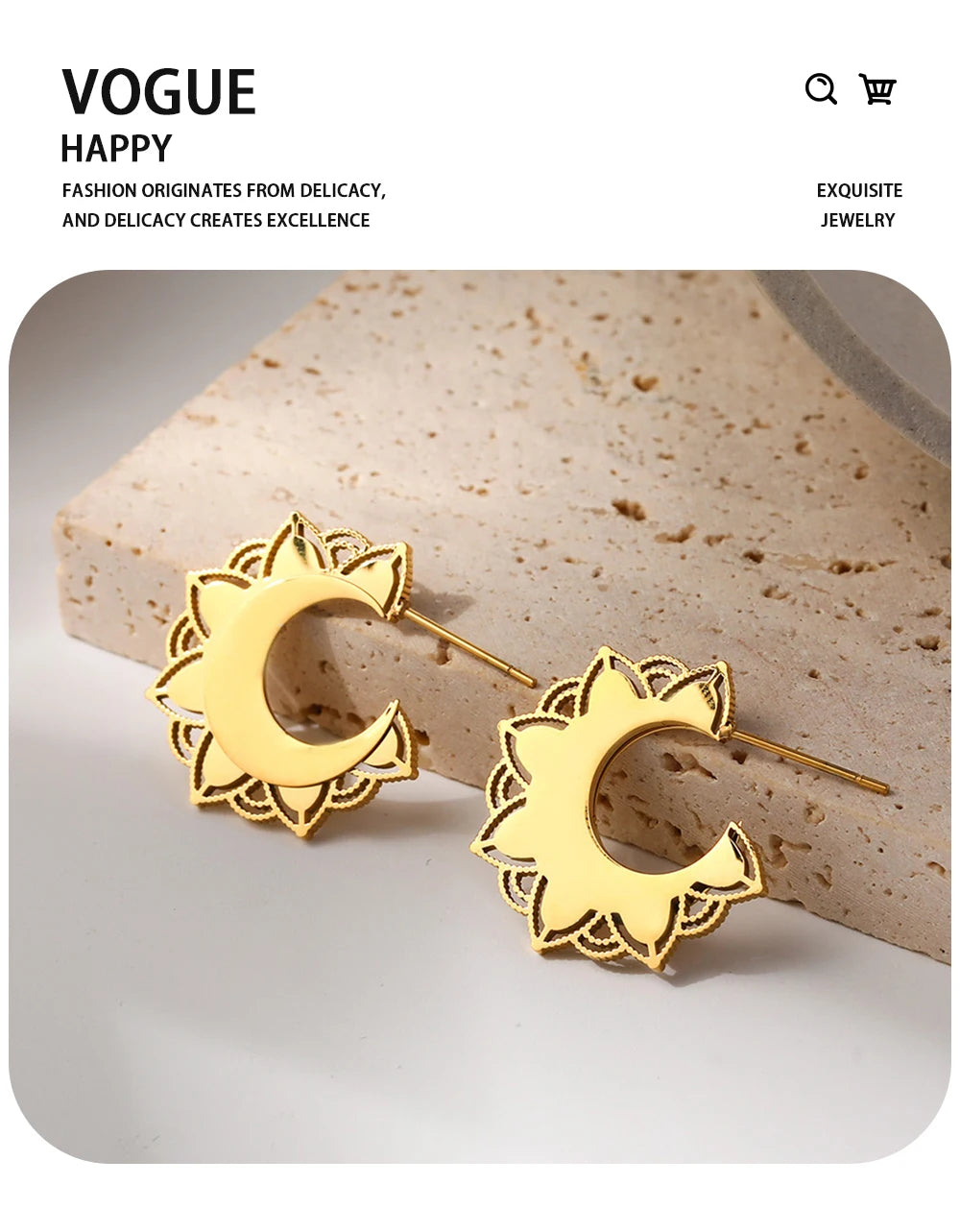 YACHAN Trendy Metal Stainless Steel C-Shaped Hoop Earrings for Women Geometric PVD 18K Gold Plated Waterproof Jewelry