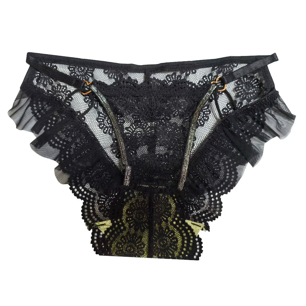 Women'S Low-Rise T-Back Underwear Sexy Pure Style Lace Hollow Buckle Breathable Mid Waist Briefs Lenceria Sexys Para Mujer Fina