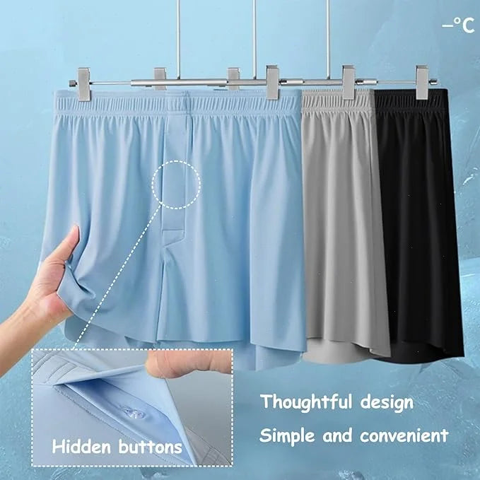 Men's Ice Silk Boxers Shorts Large Size Underwear Man Mid Waist Loose Arrow Pants Boy Home Pajamas Underpants Breathable Panties