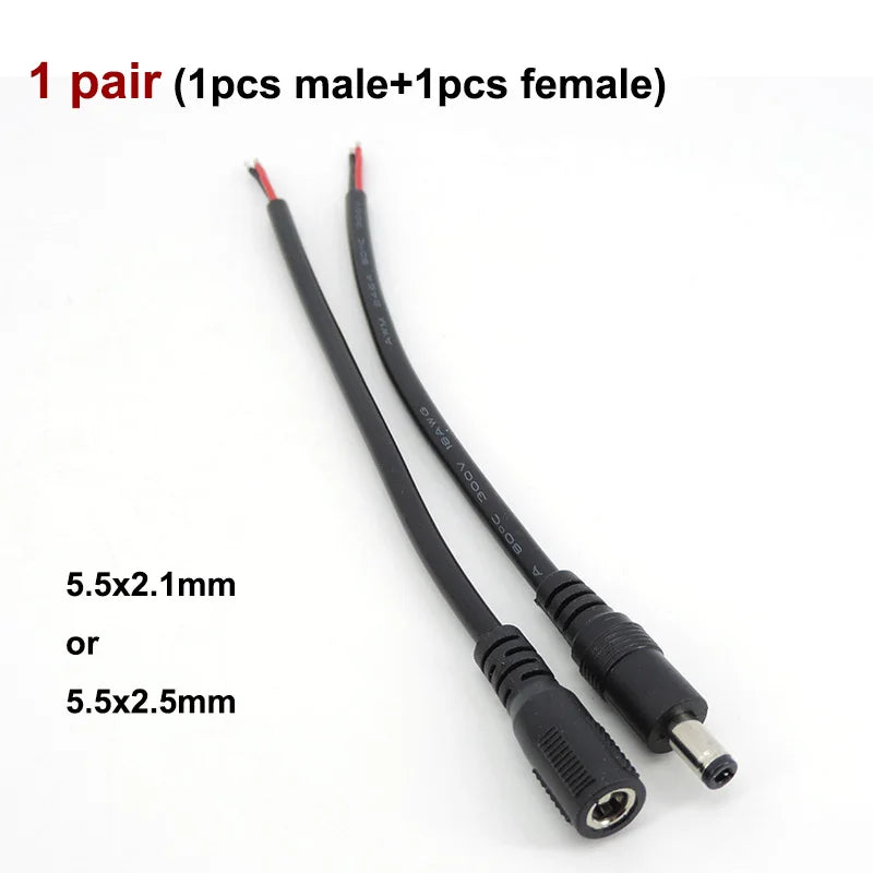 18cm 18awg 7A DC Male Female Power Supply Connector Cable 5.5x2.1mm 5.5x2.5mm Copper cord For LED Strip light Camera 2.1mm 2.5mm