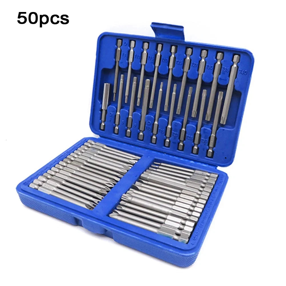 50pcs 75mm Extra Long Reach Bit Set Security Screwdriver Bits Torx Star Hex Bit
