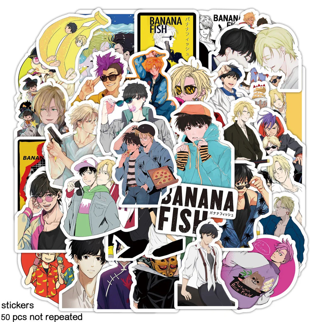 50Pcs BANANA FISH Graffiti Stickers Water Bottle Laptop Phone Bicycle Luggage Case Skateboard Children Adult Sticker