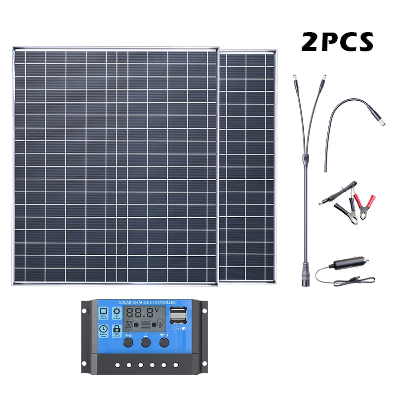 500W-1000W Polycrystalline Solar Panel Kit, 12V Portable Charger & Power Generator for Home, RV, Camping & Outdoor Travel