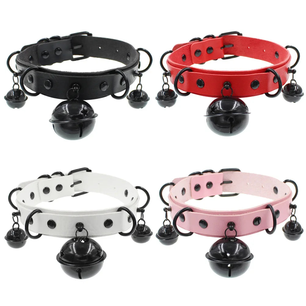 DIEZI Harajuku Punk PU Leather Choker Clavicle Chain Necklace For Women Gothic Black Bell Pendant Torques Necklace Men Jewelry
