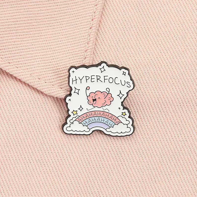 Hyper Focus Funny Brain Enamel Pin Mental Health Awareness Metal Brooch Lapel Backpack Badge Fashion Jewelry Gift for Friends ﻿