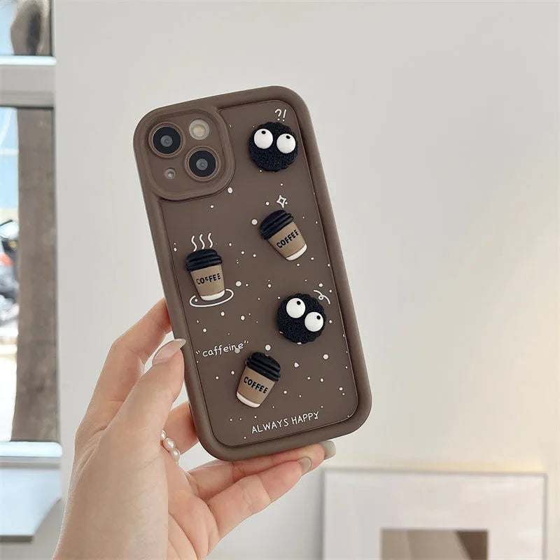 3D Coffee Toy Cartoon Multistep TPU Soft Phone Case for OPPO A60 A79 A78 A58 A38 A74 A54 A94 A76 A96 A57 A77S A15 A16 A17 A18