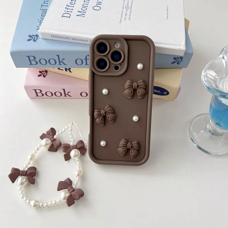 Bow Tie Pearl Chain Rope Phone Case For Huawei Mate 70 60 50 40 30 20 70 Pro Pura 70 Ultra P70 P60 P50 P40 Lite Pro Soft Cover