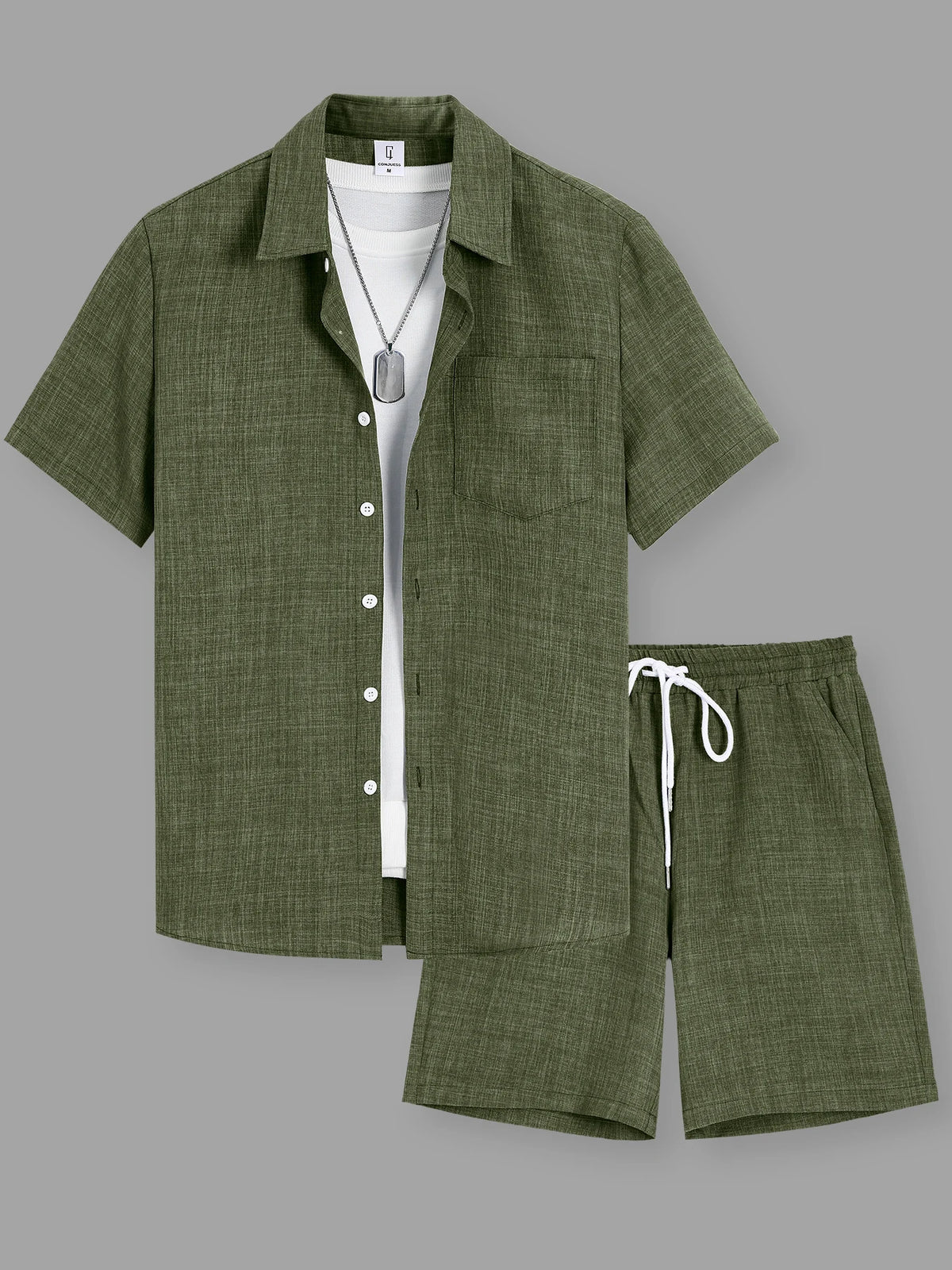 Summer Men's Cotton Linen Texture Lapel Short Sleeve Shirt & Shorts Set, Loose Comfortable Breathable Daily Casual Two-Piece Outfit