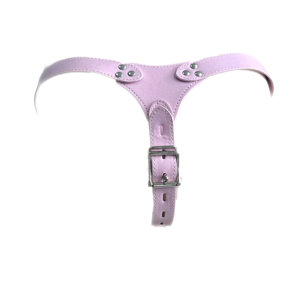 Leather Chastity Harness with Silicone Cage - Adjustable Male Chastity Belt Pants for Locked Play