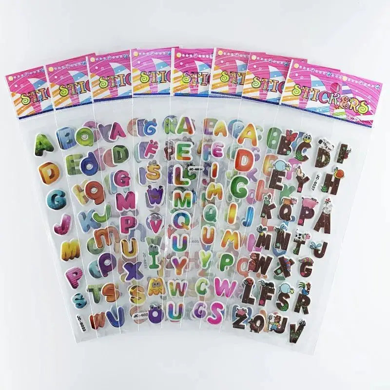 10 Sheets Letters Numbers 3D Puffy Stickers English Alphabet Birthday Festival Gift for Adult Boy Girl Scrapbook Decoration
