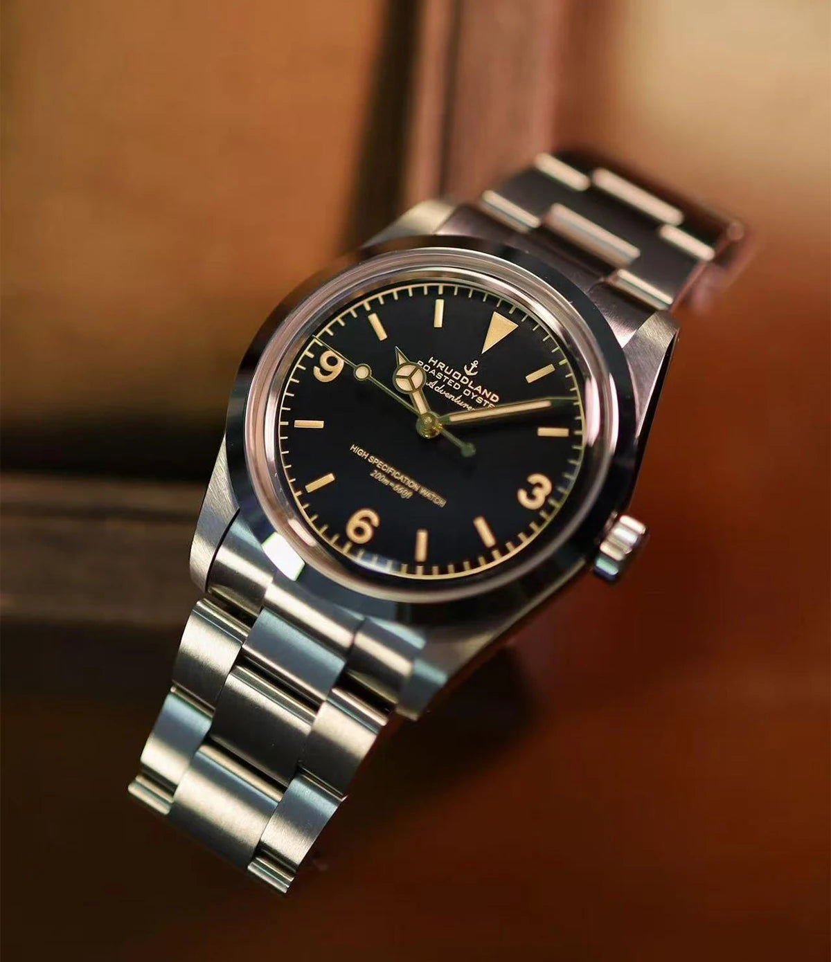 Hruodland 2025 36mm Classic Automatic Men Dress Watches PT5000 Mechanical Stainless Steel Bracelet Black Sport Wristwatch Male
