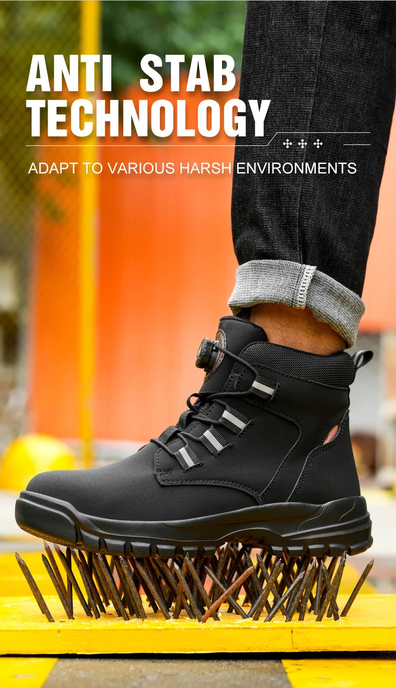 Waterproof Safety Boots Men Indestructible Steel Toe Work Boots Anti-smash Stab-resistant Safety Shoes Biker Botas Para Hombre