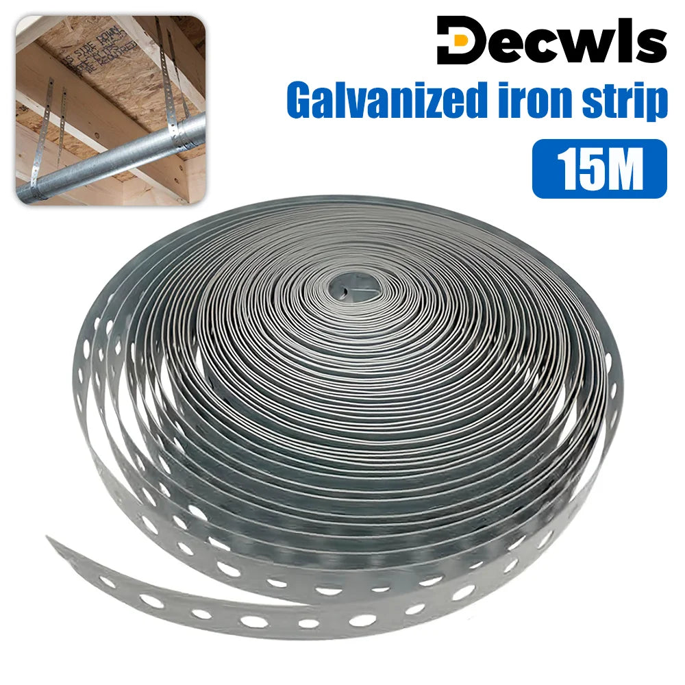 15m Galvanized Metal Tape Roll Pre-Punched Metal Tape For Pipe Support Hanging Construction And Home DIY Project Pre-Fixing Tool