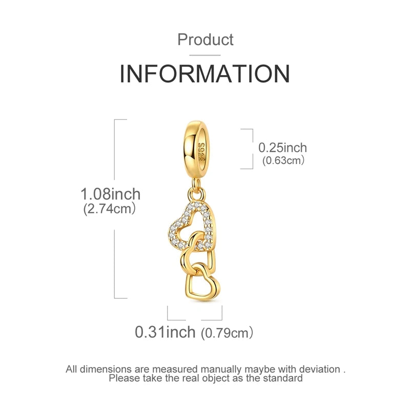 Original 925 Sterling Silver Charm Bead Golden Series Zircon Pendant Fit Original Bracelet Necklace For Women DIY Jewelry Gift