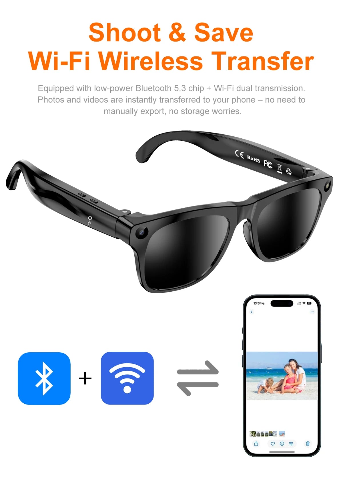 Intelligent AI Glasses 800W HD 8K Shooting Camera Photo Video Voice Call Translation Bluetooth AI Motorcycle Glasses Universal