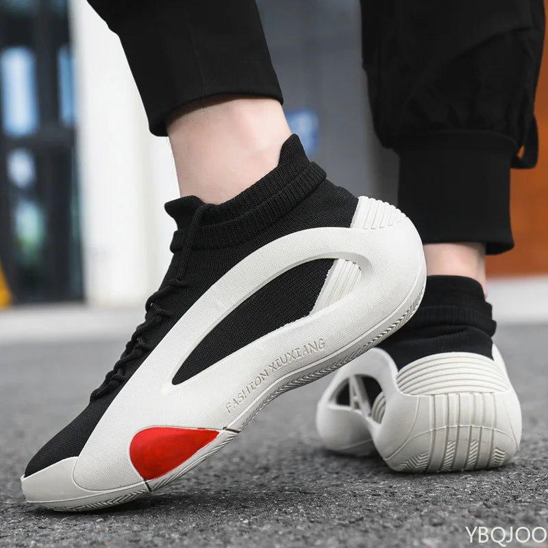 Spring and Autumn New Elastic Socks Men's Shoes Mid Top Breathable Thick Bottom Casual Large Size Men's Designer Shoes
