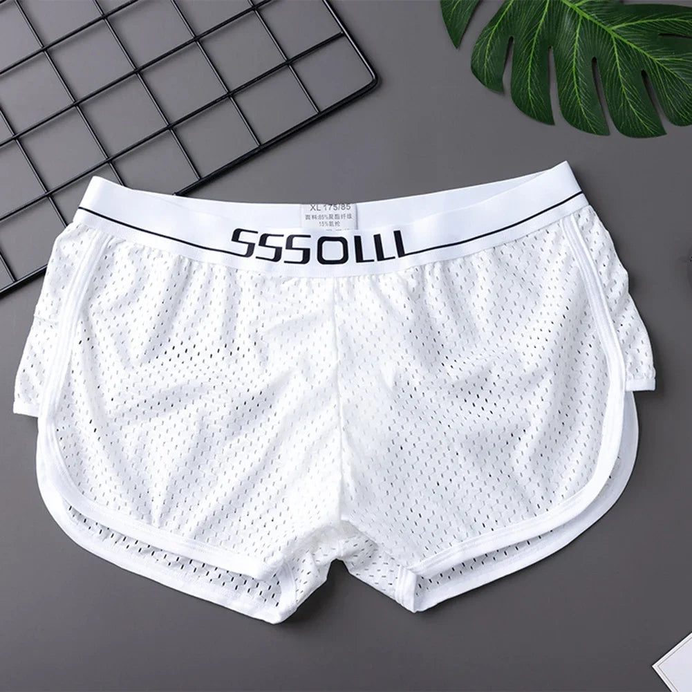 Sexy Men Ice Silk Mesh Seamless Boxer Briefs Pouch Underwear Shorts Trunks Underpants Breathable Loose Elastic Men's Boxers