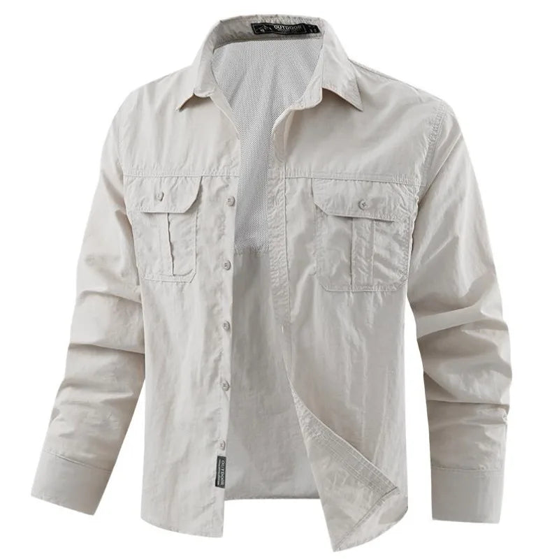Men Outdoor Thin Breathable Comfortable Cargo Shirts Male Multi Pockets Tooling Shirts New Spring Male Mountaineering Shirts
