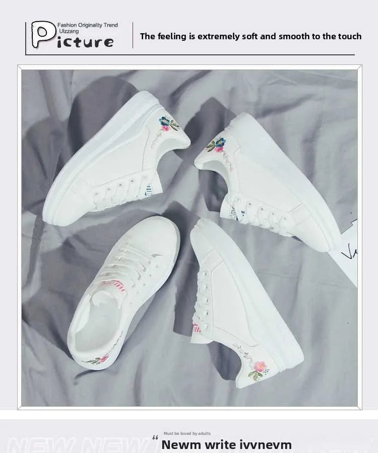 Shoes 2025 Women Running Spring Autumn Fashion White Breathable Embroidered Flower Lace-Up Casual Sneakers Zapatos De Mujer
