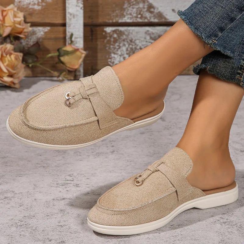 2025 Spring and Autumn New Lofu Shoes Women Soft Flannelette Retro Lazy Step Thick Flat Comfortable Slippers