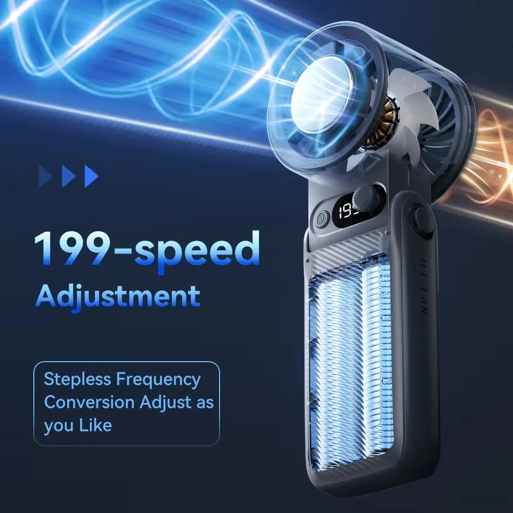 Portable Handheld Turbo Fan 199Gear Strong Wind Speed LED Digital Display 135°Foldable Outdoor 3-in-1 Handheld Fan 6000mAh F5PRO
