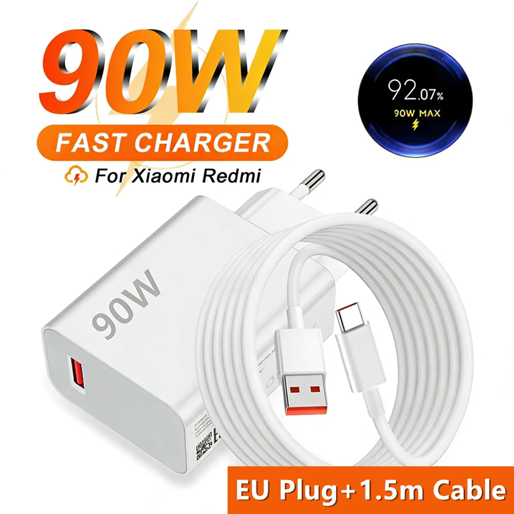 90W Turbo Fast USB Charger For Xiaomi 13 14 15 Ultra 15T 17 Pro Redmi Note 14 Pro POCO F6 F7 X6 X7 Pro Type C Quick Charge Cable