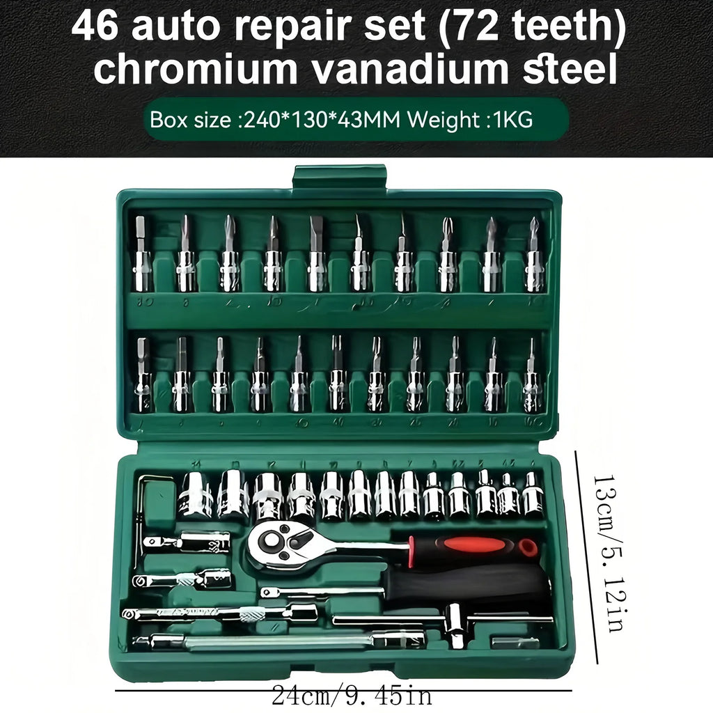 46pcs-Pack Car Repair Tool Kit: Ratchet Torque Wrench, Wrench, Screwdriver, Socket Kit - Perfect for Motorcycle And Car Repair