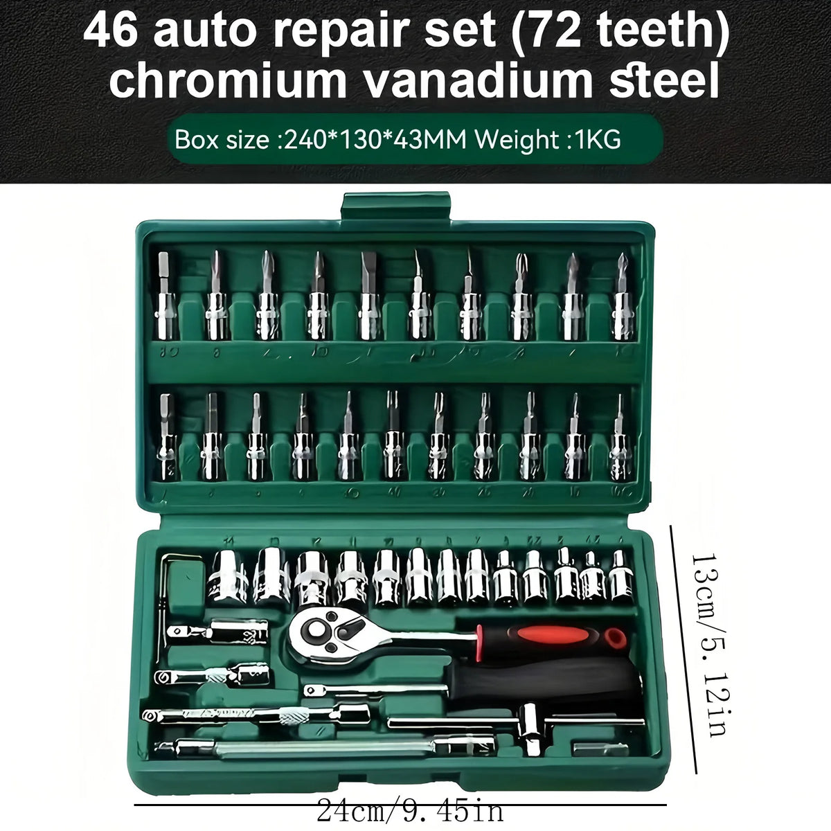 46pcs-Pack Car Repair Tool Kit: Ratchet Torque Wrench, Wrench, Screwdriver, Socket Kit - Perfect for Motorcycle And Car Repair