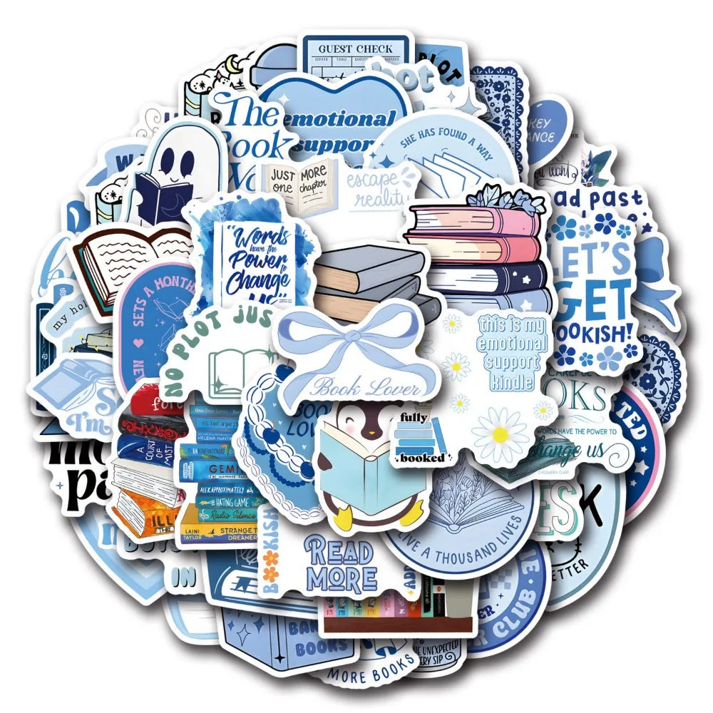 10/55Pcs Blue Bookish Reading Book Aesthetic Stickers for Students Stationery DIY Phone Luggage Laptop Notebook Graffiti Decals