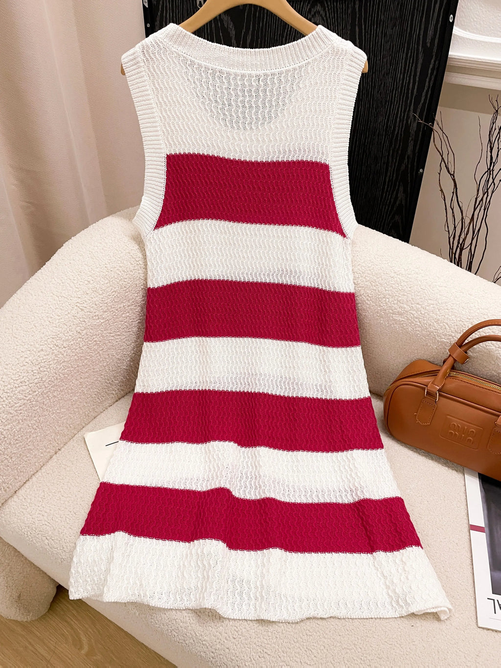 Women'S Fashion 2026 Spring Summer French Chic Casual Street Style Knitted Color Block Striped Versatile Simple Sweater Dress.