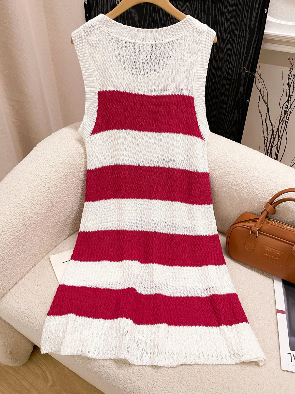 Women'S Fashion 2026 Spring Summer French Chic Casual Street Style Knitted Color Block Striped Versatile Simple Sweater Dress.
