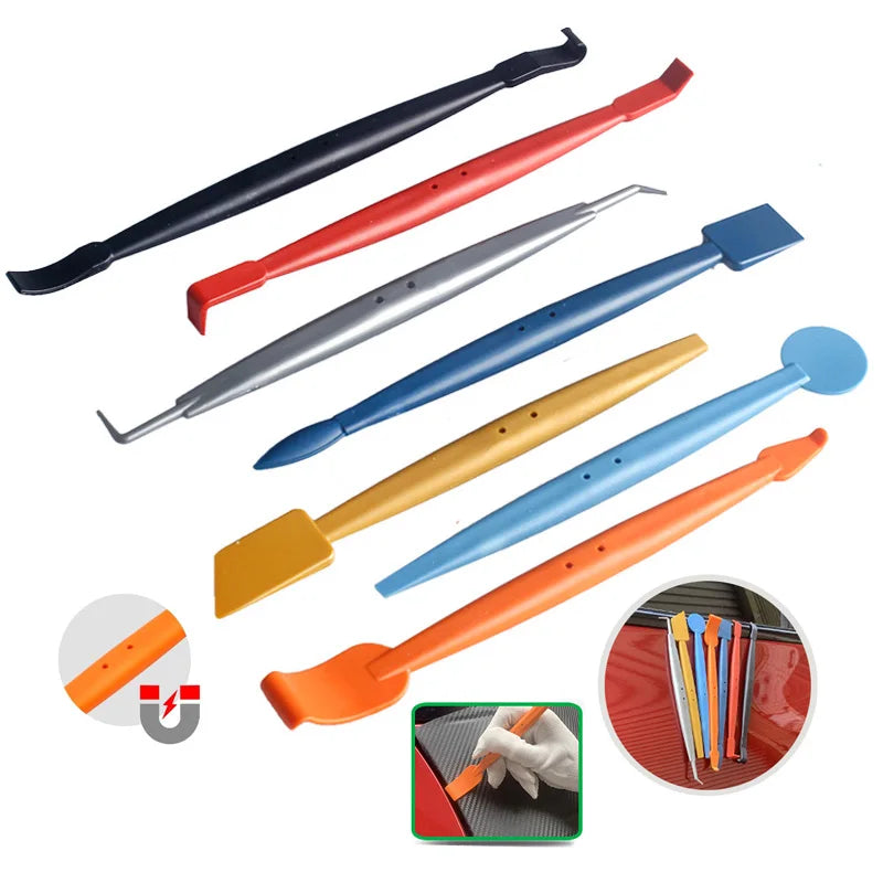 Kit de ferramentas para vinil autocolante, espátula magnética flexível, micro espátula, raspador de cantos e ferramentas para ranhuras curvas para instalação de películas em veículos com contornos