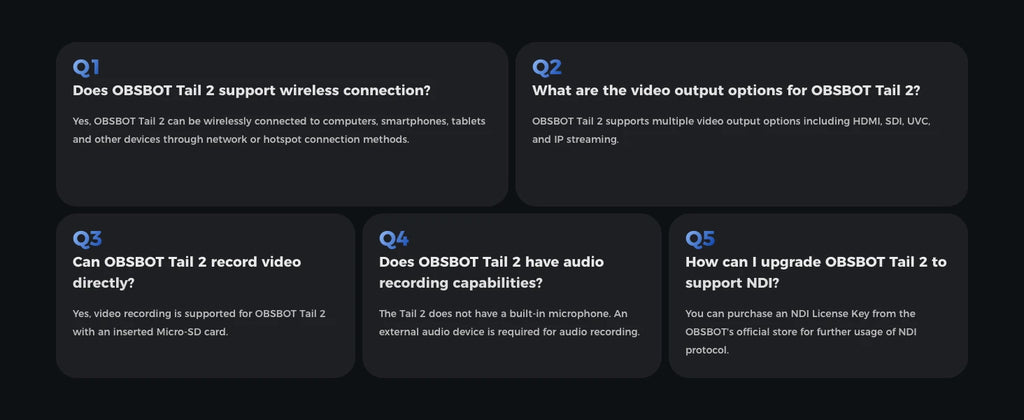 OBSBOT Tail 2 PTZR NDI Camera 4K@60FPS, Pro AI Tracking, 1/1.5" CMOS, 50MP, 5X Optical Zoom, 12X Hybrid Zoom, SDI/HDMI/IP/USB 3.