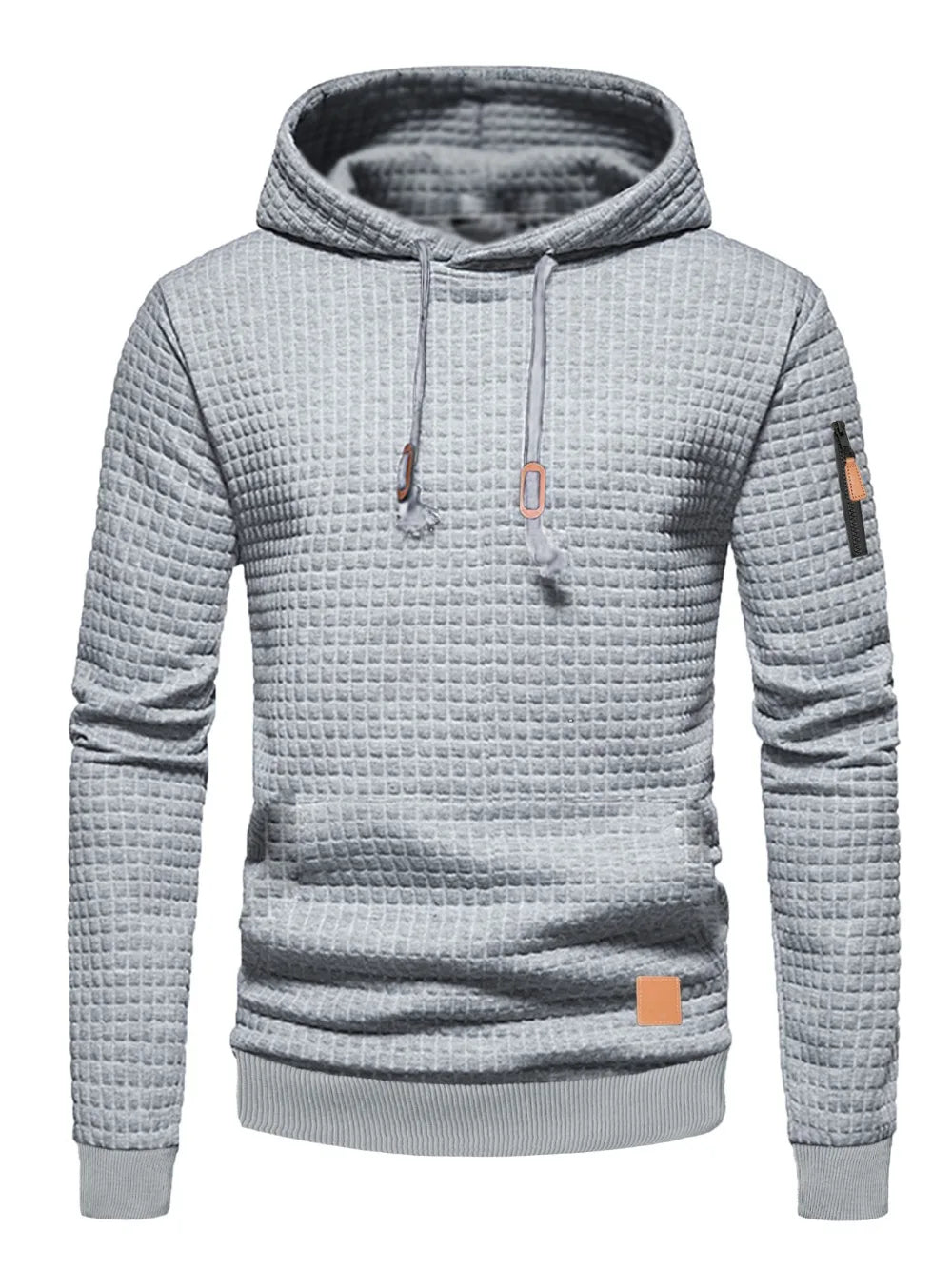Men's Waffle Pattern Hoodie Autumn/Winter Casual Solid Pullover Warm Sweatshirt Loose Outdoor Sports Hoodie Tops Men's Clothing