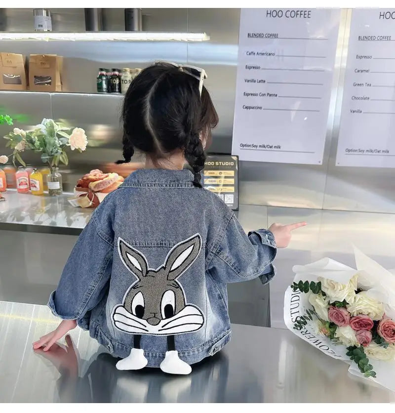 Kids Girls Denim Coat 2024 Spring and Autumn Jacket New Children's Cartoon Casual Jacket Baby Top Fashionable