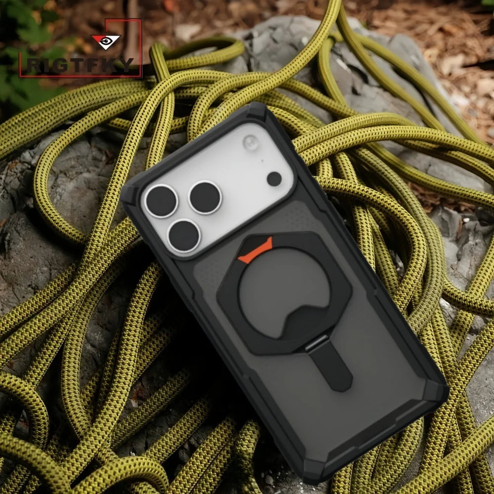 Transparent Military Shockproof Armor Phone Case For Iphone 17 Air 16 15 14 Plus 13 12 Pro Max Magnetic Holder Protective Cover