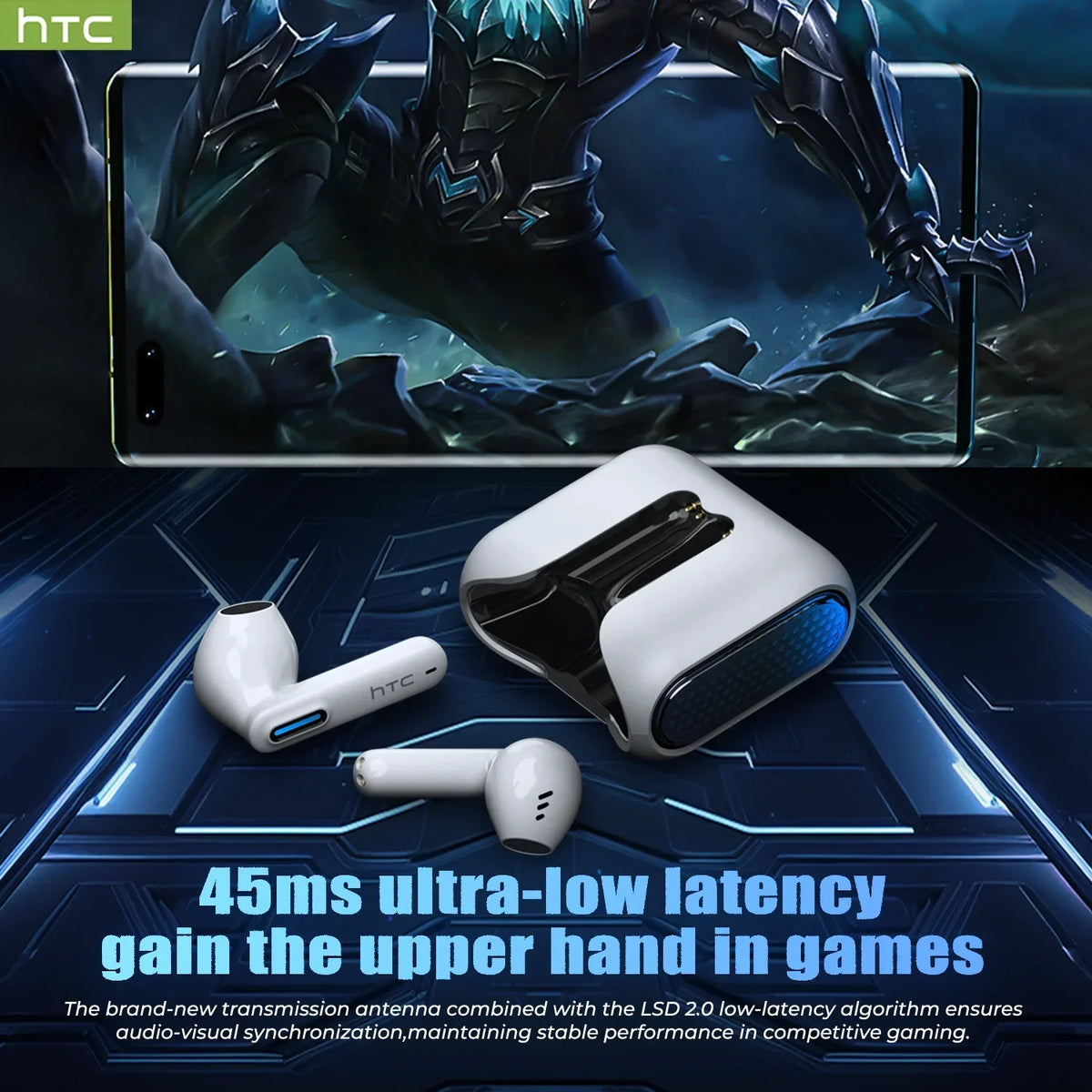 HTC NE49 Bluetooth Earphones V6.0 TWS Sports Wireless Headphones Ultra Low Latency Game Headset Earbuds Long Life