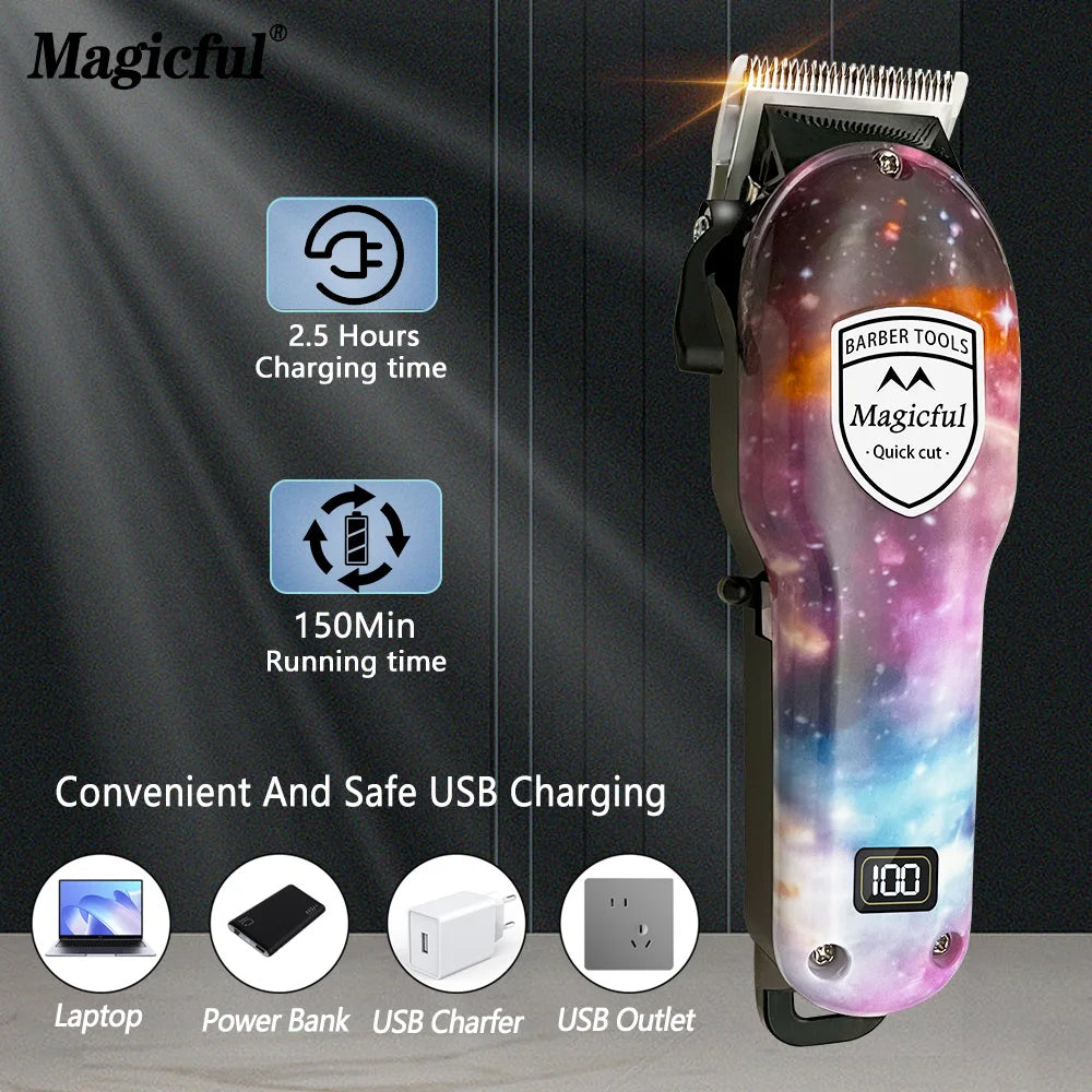 Magicful Hair Trimmer For Men Fashion Professional Hair Rechargeable Li-ion Battery Shavihaving Adjustable Electric Hair Clipper