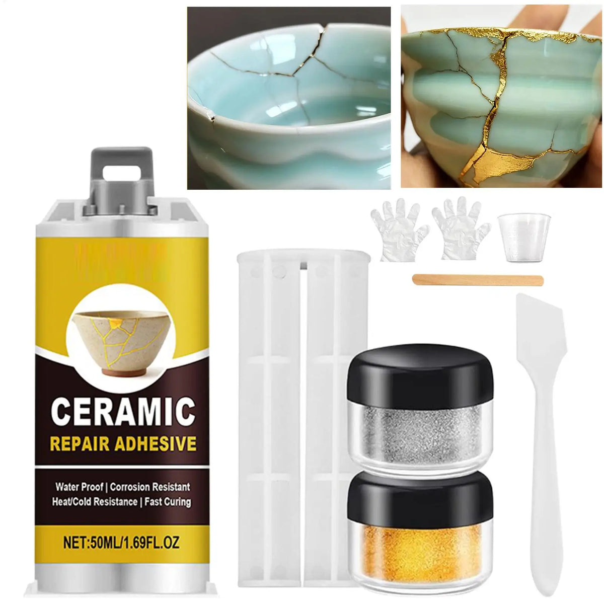Porcelain Repair Kit Ceramic Glue Repair Adhesive Kit Waterproof Adhesive for Saucers Vases Sculptures Bowl Toilet Plate