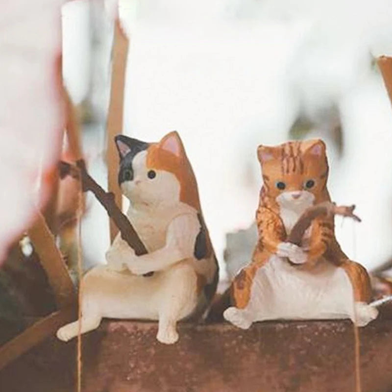 Fish Tank Fishing Cat Hanging Creative Landscape Office Ornaments Fishing Fun Mini Decorative Micro-Landscape