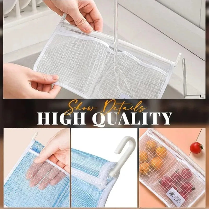 1PC Refrigerator Hanging Mesh Bag Double Compartment Storage Bag Fridge Side Door Organizer for Sauce Packet Kitchen Storage
