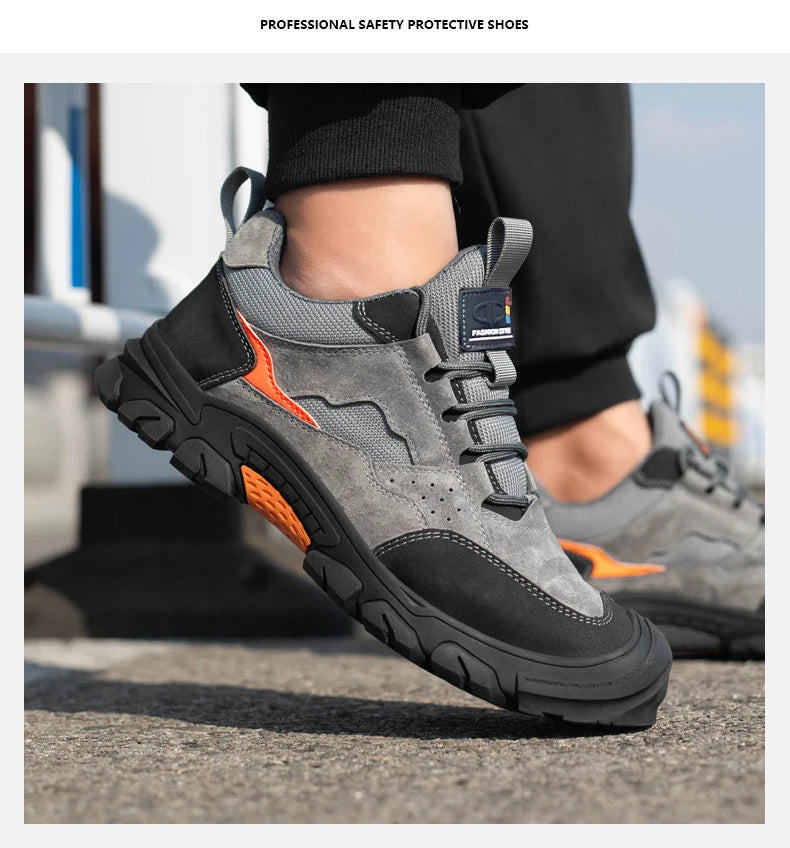 Men Safety Work Shoes Plastic Toe Safety Boots Fashion Lightweight Comfort Working Sneakers Anti-puncture Indestructible Shoes