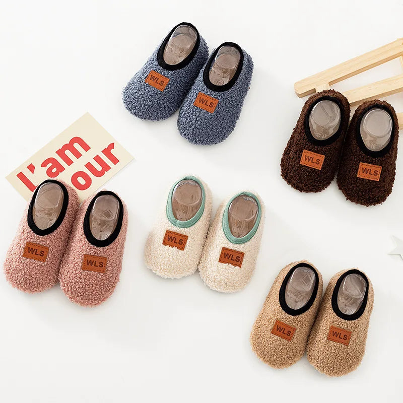 Autumn Winter Warm Baby Slippers Toddler Plush Floor Sock Shoes Boys Girls Soft Anti-slip Walking Shoes Indoor Home Kids Socks