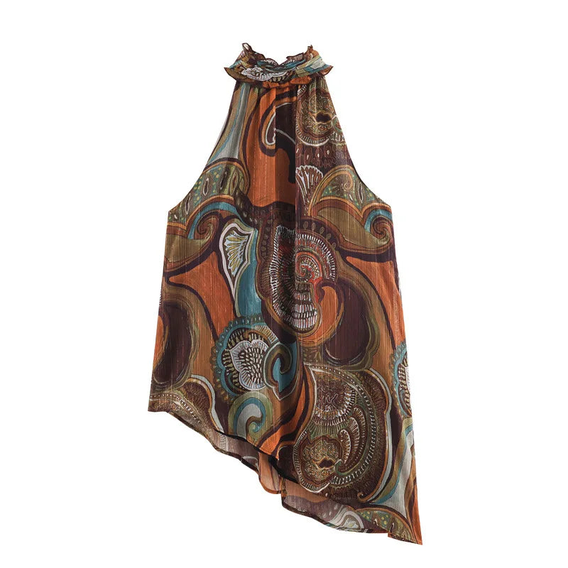 Women's Fashion Printed Elegant Versatile Asymmetric Top