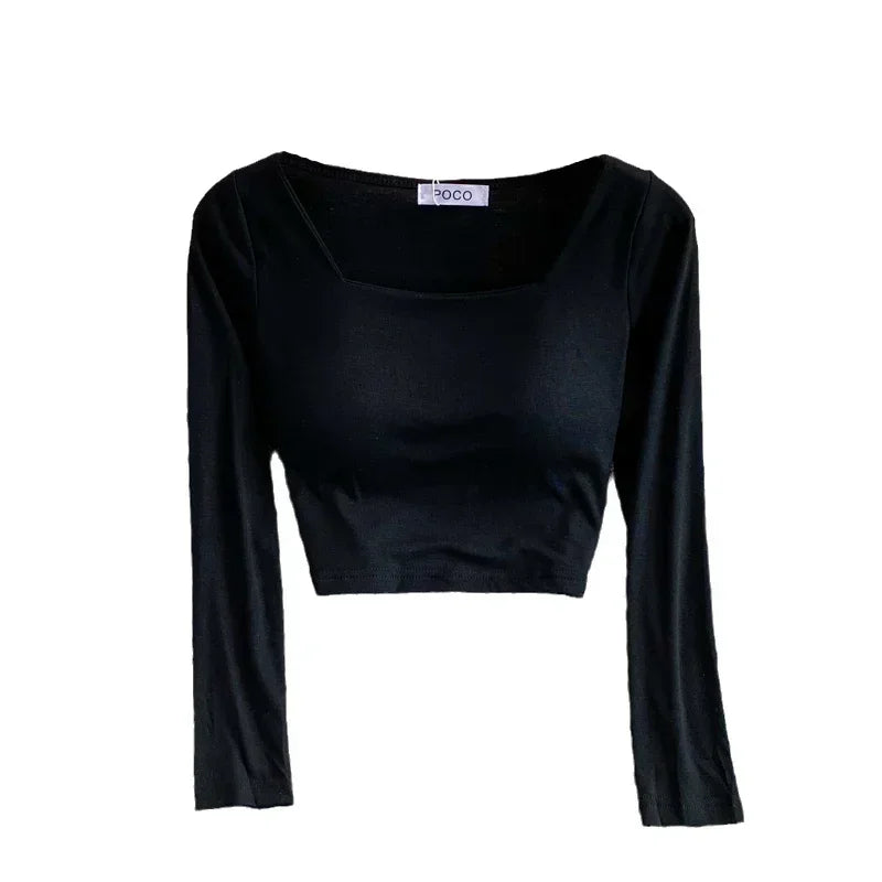 T-shirts For Women With Built In Bra T Shirts Womens Long Sleeve O-neck Tees Female Casual Korean Fashion Almighty Dropshipping
