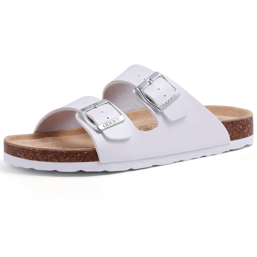 Kidmi Men's Cork Footbed Slide Sandal Slip On Sandals  Women Cork Sandals Nonslip Beach Sandals Female Adjustable Buckle Slides