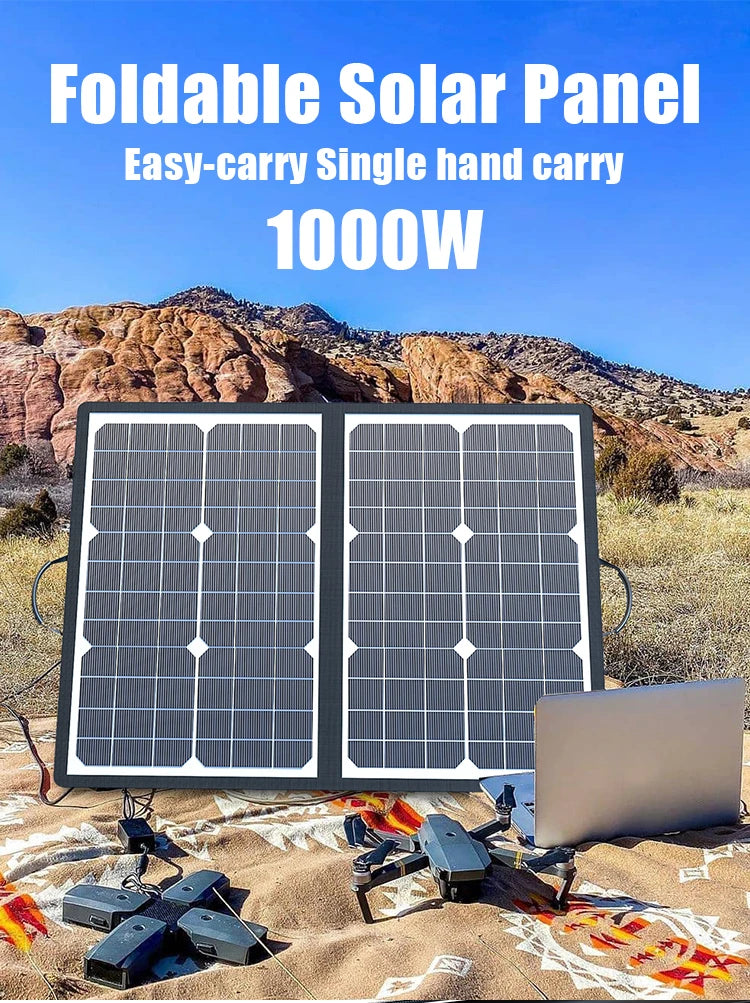 1000W Portable Foldable Solar Panel Kit Complete Solar Power Station 18V Generator Charger for Car Boat Caravan Camping Outdoor