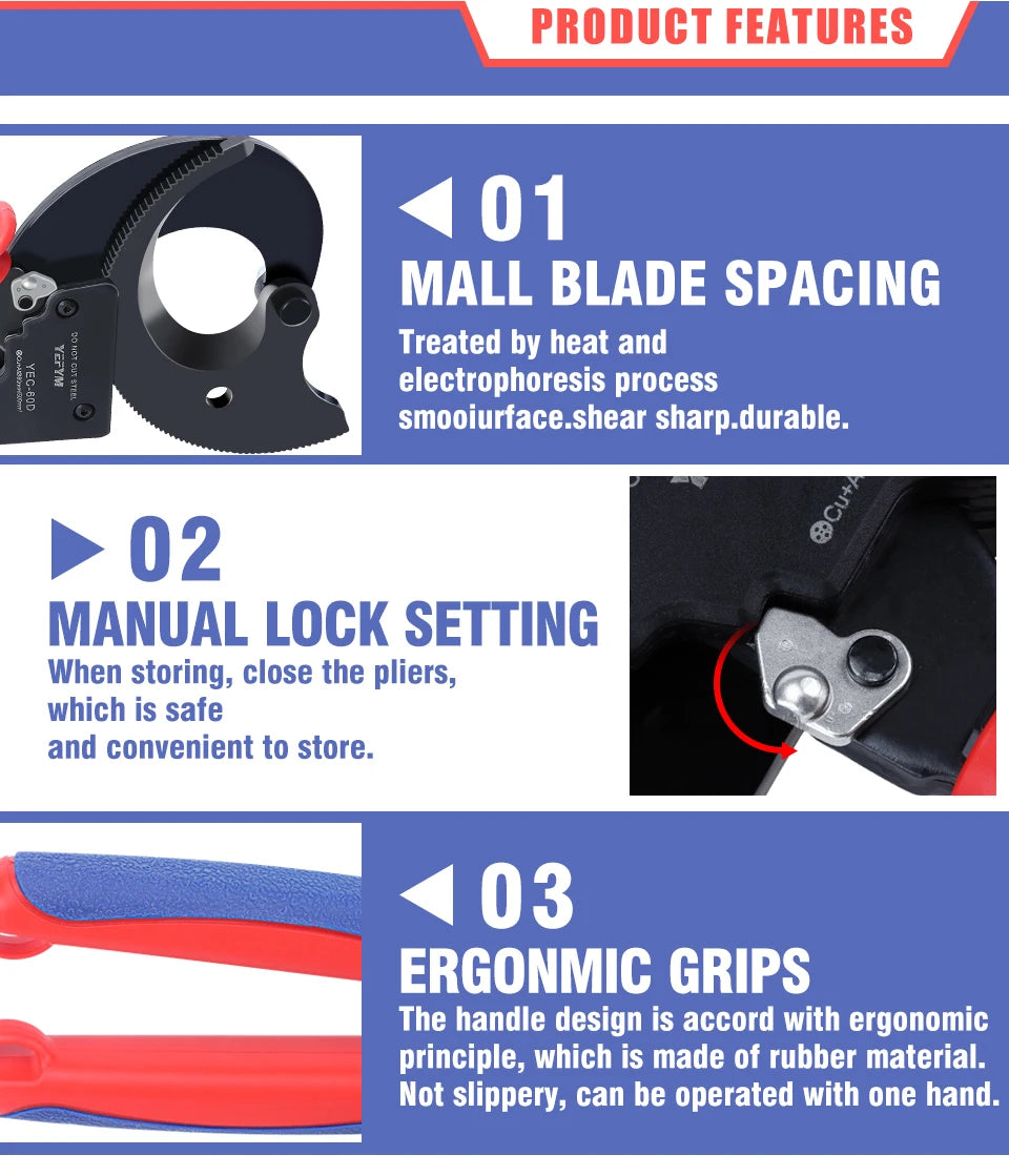 Cable Cutter/Wire Plier/Wire Cutter/Cable Cutting Pliers - Manual Ratchet-type Special-purpose Cable Cutter YEC-60D Max 500mm²