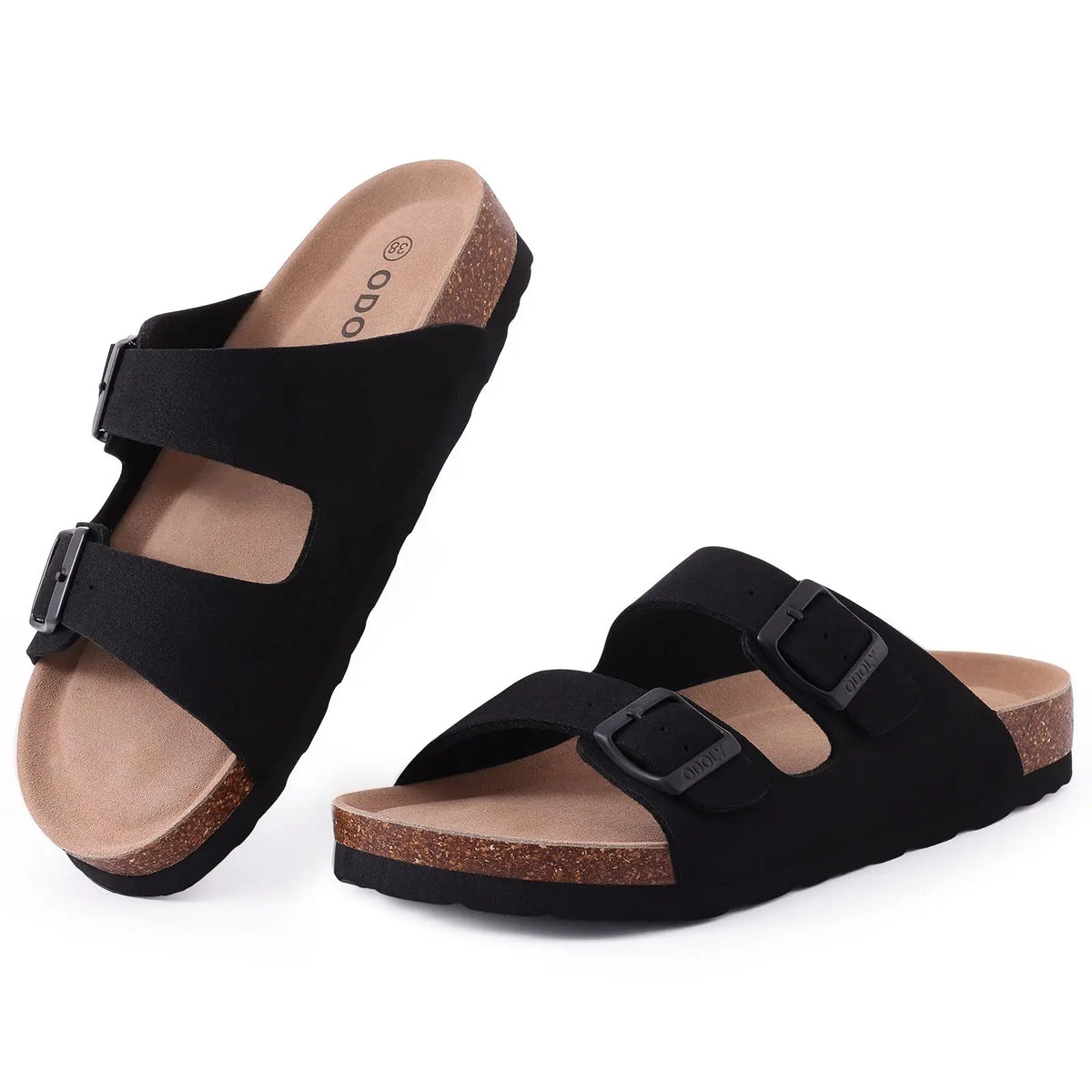 Kidmi Men's Cork Footbed Slide Sandal Slip On Sandals  Women Cork Sandals Nonslip Beach Sandals Female Adjustable Buckle Slides